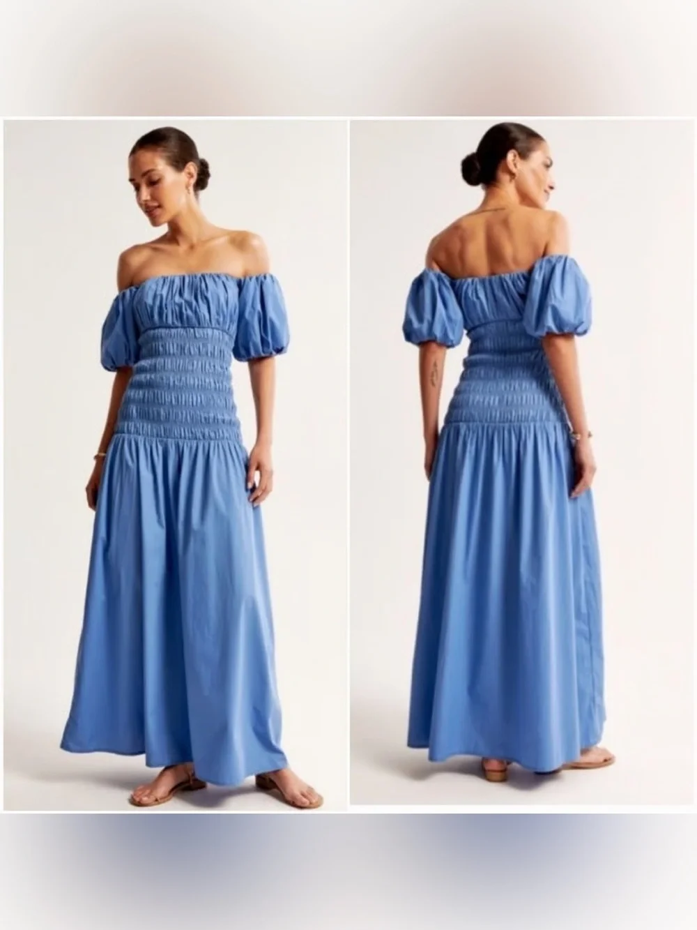Abercrombie & Fitch Blue Off‑Shoulder Maxi Dress